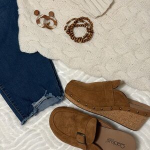 Corkys Women's Brown Mules with Buckle Detail